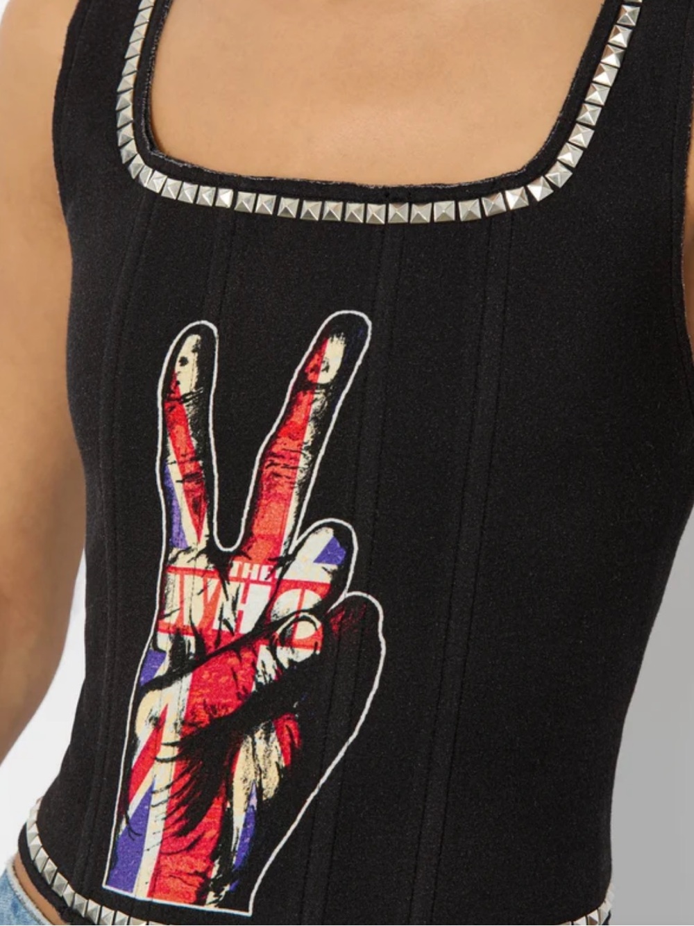 Alice + Olivia Black Tank with Multicolor Embellished Peace Hand - Picture 3 of 10